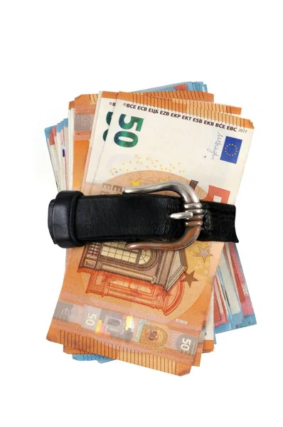 Banknotes Surrounded Belt White Background — Stock Photo, Image