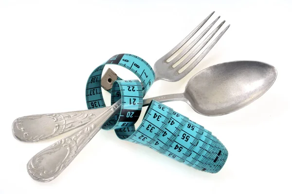 Meter Seamstress Cutlery Close White Background — Stock Photo, Image