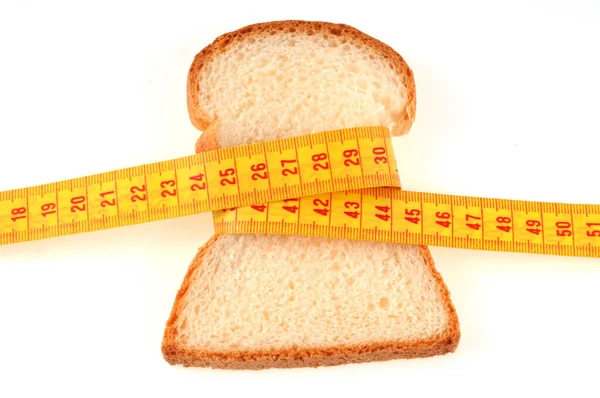 Scheibe Sandwichbrot Fest Mit Einem Meter Schneiderei Nahaufnahme Auf Weißem — Stockfoto