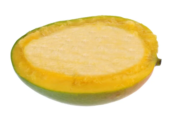 Rijpe Mango Gesneden Close Witte Achtergrond — Stockfoto