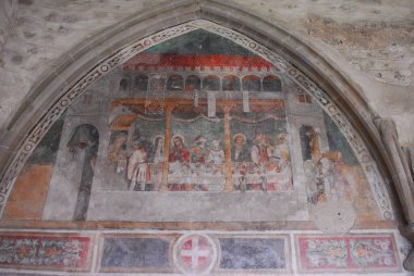 Haute-Savoie 'deki Abondance Manastırı' nın Duvar resmi 