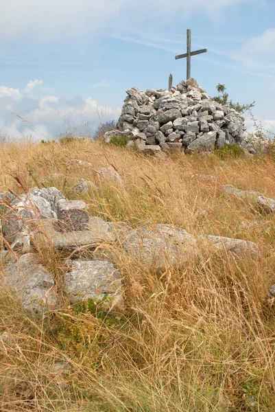 Montón Piedras Cruz Desde Cumbre Estellie — Foto de Stock