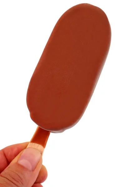 Iced Stick Bekleed Met Chocolade Close Witte Achtergrond — Stockfoto