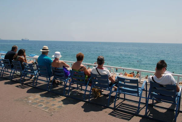 Descanse Sillas Promenade Des Anglais Frente Mediterráneo — Foto de Stock