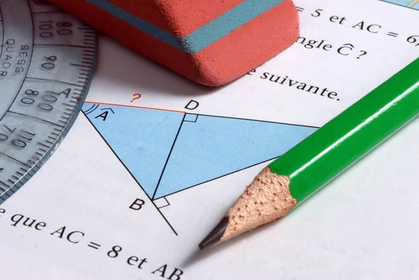 Geometrie Oefening Schoolbenodigdheden Close — Stockfoto