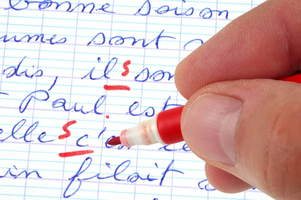 Correct Dictation Red Felt Tip Pen Close — Stock Photo, Image