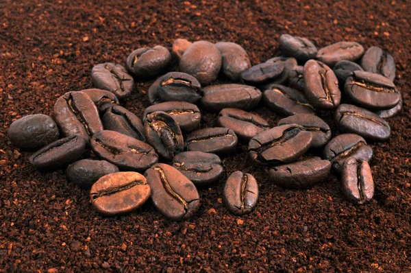 Coffee Beans Ground Coffee Close — Stock Photo, Image