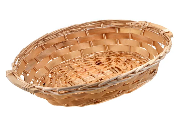 Wicker Basket Braided Wood Close White Background — Stock Photo, Image