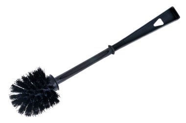 Beyaz arka planda siyah plastik tuvalet fırçası. 