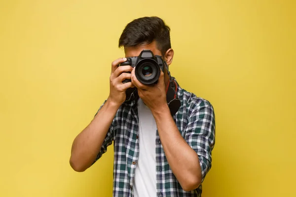 Young Handsome Man Yellow Background — Stock Photo, Image