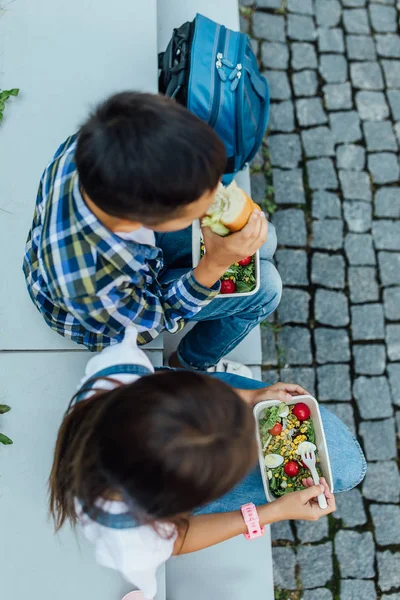 Children Lunch Outdoors Selective Focus — Stock Photo, Image