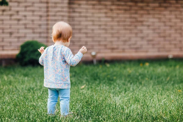 Schattig Klein Meisje Park Focus Voorgrond — Stockfoto