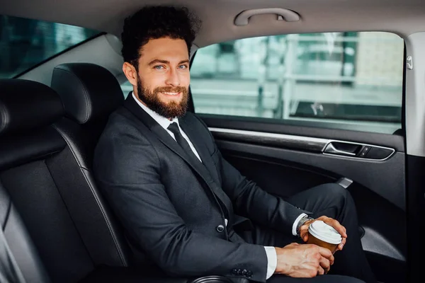 Handsome Young Businessman Driving Car Selective Focus — 스톡 사진