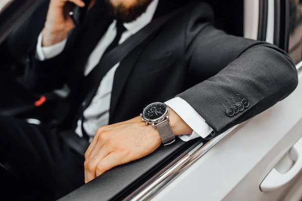 Handsome Young Businessman Driving Car Selective Focus — 스톡 사진