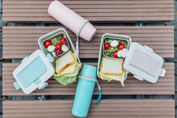 Healthy Food Concept Lunch Boxes Selective Focus — Stock Photo, Image
