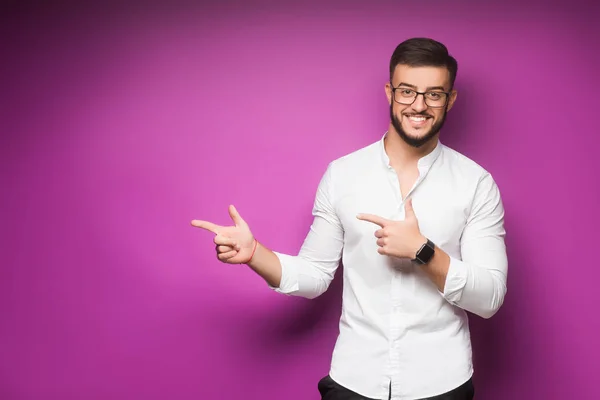 Handsome Young Man White Shirt Tie Smiling While Standing Violet — 스톡 사진