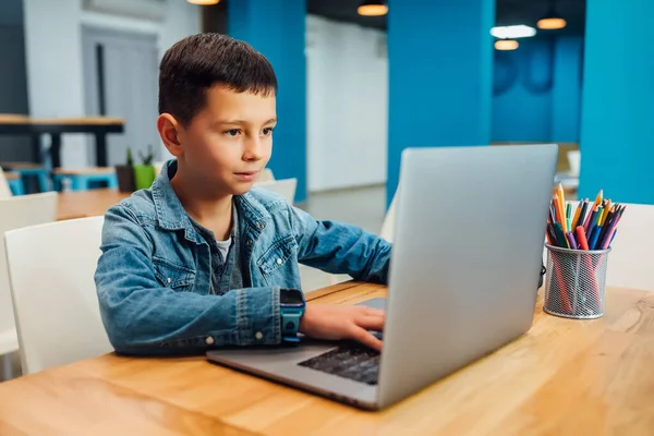 아이들은 인터넷을 노트북 컴퓨터를 사용하고 숙제를 있습니다 — 스톡 사진