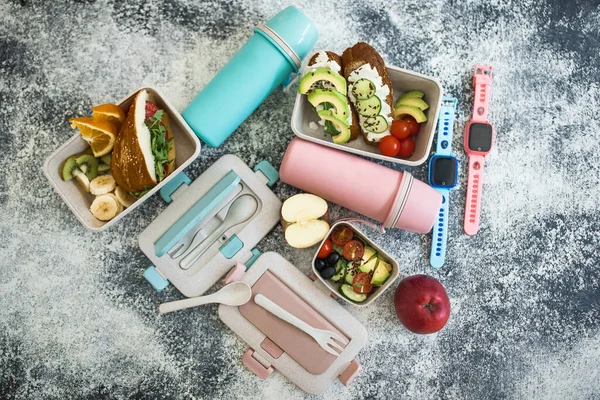 Lunch Boxes Healthy Food Staying Fit Great Curves Sports Watch — Stock Photo, Image