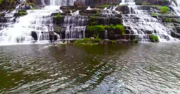 Aerial Shooting Beautiful Pongour Waterfall Vietnam Lat City Drone View — Stock Video