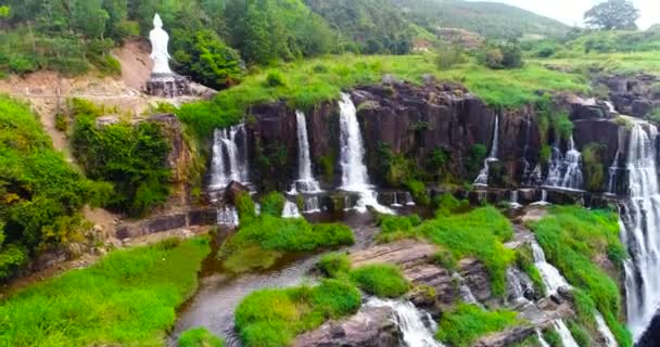Aerial Shooting Beautiful Pongour Waterfall Vietnam Lat City Drone View — Stock Video