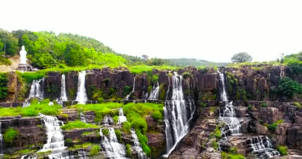 Espectáculo Aéreo Hermosa Cascada Pongour Vietnam Ciudad Lat Vista Espectacular — Vídeo de stock