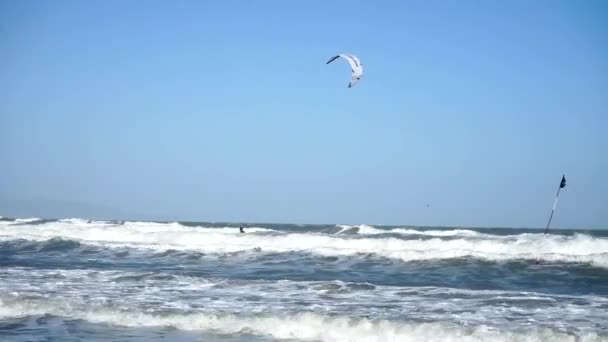 Vídeo Kitessurfer Voando Sob Mar Uma Pessoa Surfando Paraquedismo Mesmo — Vídeo de Stock