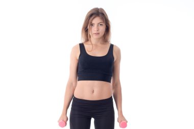 Spor kız doğrudan standları ve ileri görünüyor