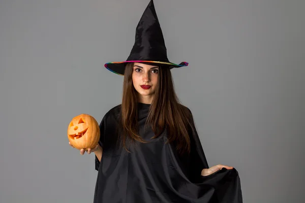 Brunette woman in halloween style clothes — Stock Photo, Image