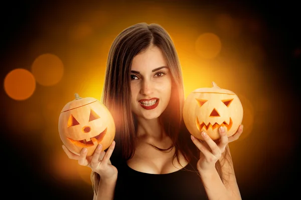 Young brunette woman in halloween style — Stock Photo, Image