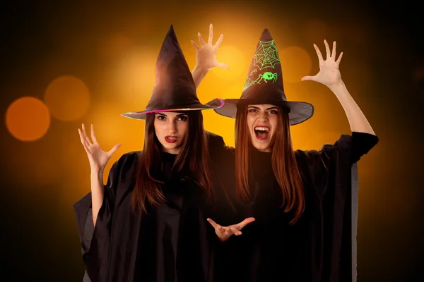 Beauty cheerful girls in halloween style — Stock Photo, Image