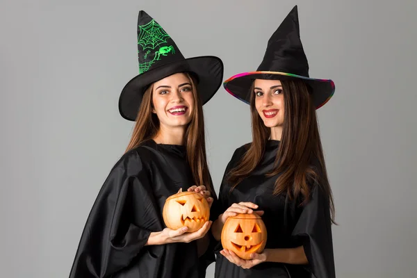 Girls in halloween style clothes — Stockfoto