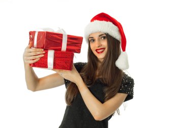 Noel Baba şapkası kırmızı hediye ile muhteşem kadın