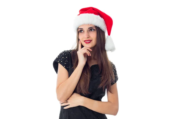 Morena chica en santa hat — Foto de Stock