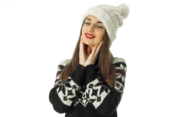 Fiatal lány meleg téli pulóver — Stock Fotó