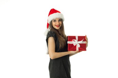 santa şapka gülümseyen genç kız