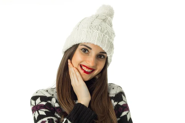Flicka i varm vinter tröja — Stockfoto