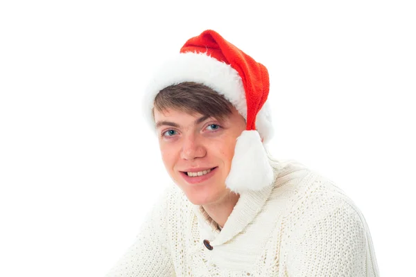 Giovane uomo allegro in cappello di Babbo Natale — Foto Stock