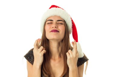 Noel Baba şapkası mutlu güzel kız portresi 