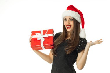 santa şapka gülümseyen içinde çekici kadın