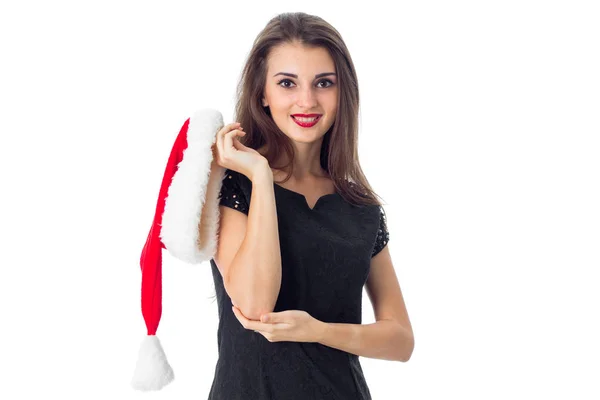 Chica linda en santa hat sonriendo — Foto de Stock