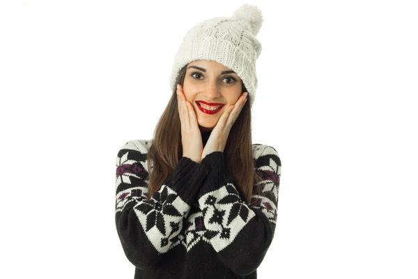 Vacker flicka i varm vinter tröja — Stockfoto