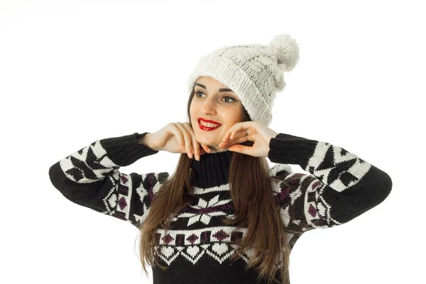 Hermosa joven en suéter de invierno caliente — Foto de Stock