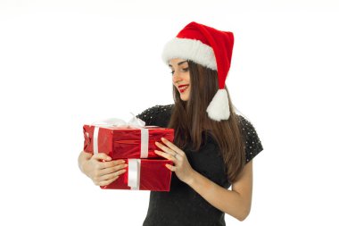 Noel Baba şapkası kırmızı hediye ile seksi kadın 