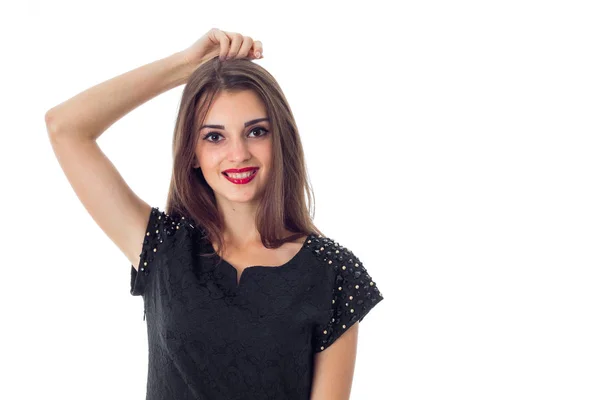 Menina bonita sorrindo na câmera — Fotografia de Stock