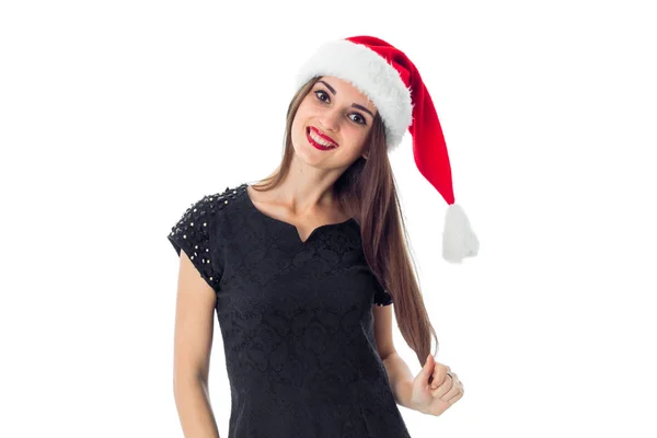 Cheerful girl in santa hat — Stock Photo, Image