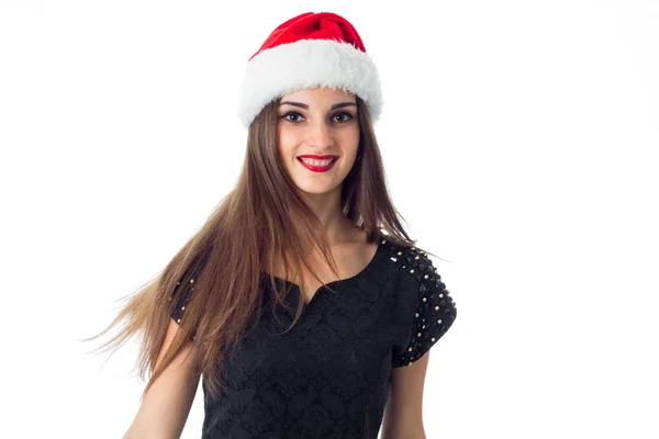 Fille joyeuse dans le chapeau de Père Noël — Photo