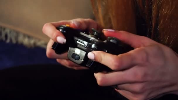 Women hands with joystick — Stock Video