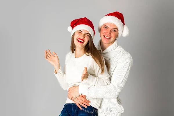 Couple celebrate christmas in studio — Stock Photo, Image