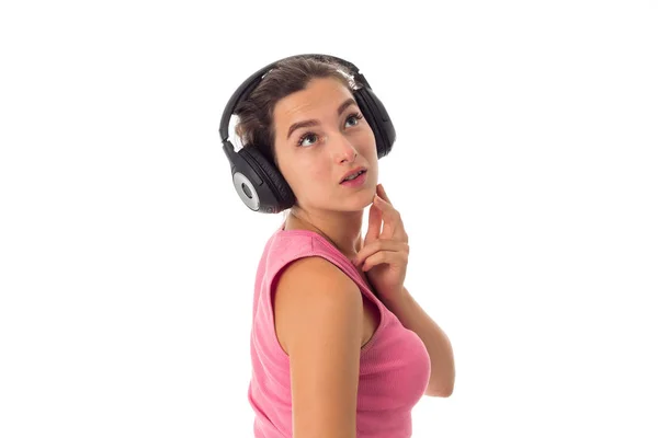 Portrét dívky s sluchátka — Stock fotografie
