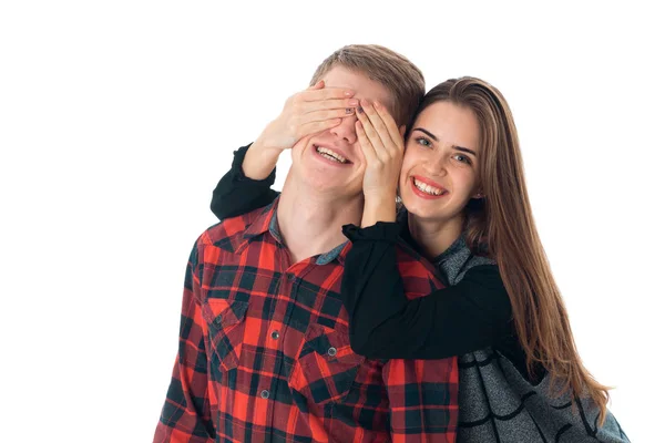 Couple élégant amoureux en studio — Photo